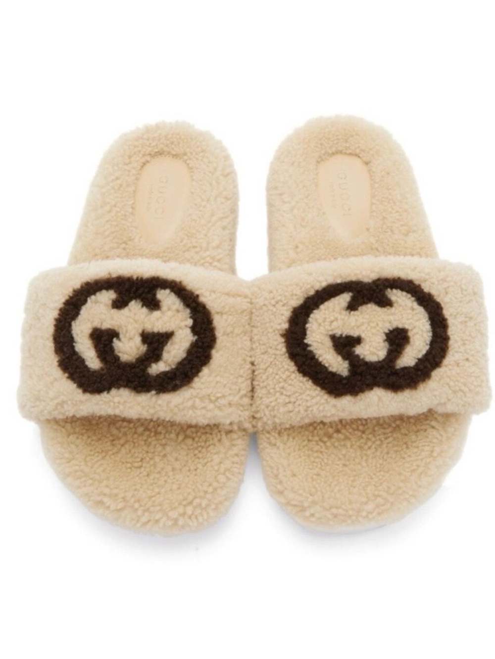 GUCCI GG logo shearling slides sandals slippers